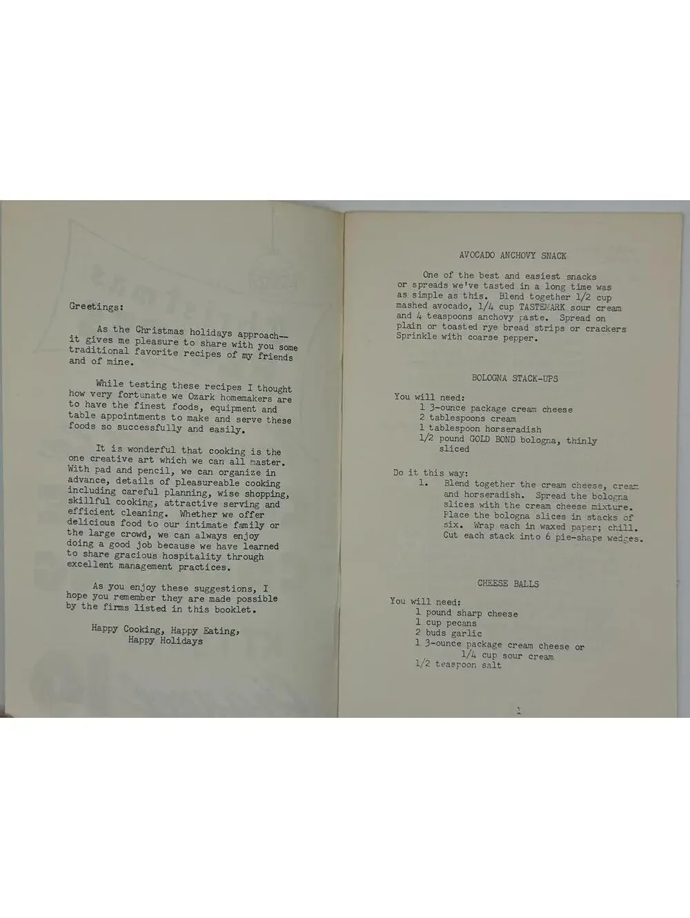 Cookbook, Christmas Recipes, College of Cooking, Mary Elizabeth Cox, KTTS-TV